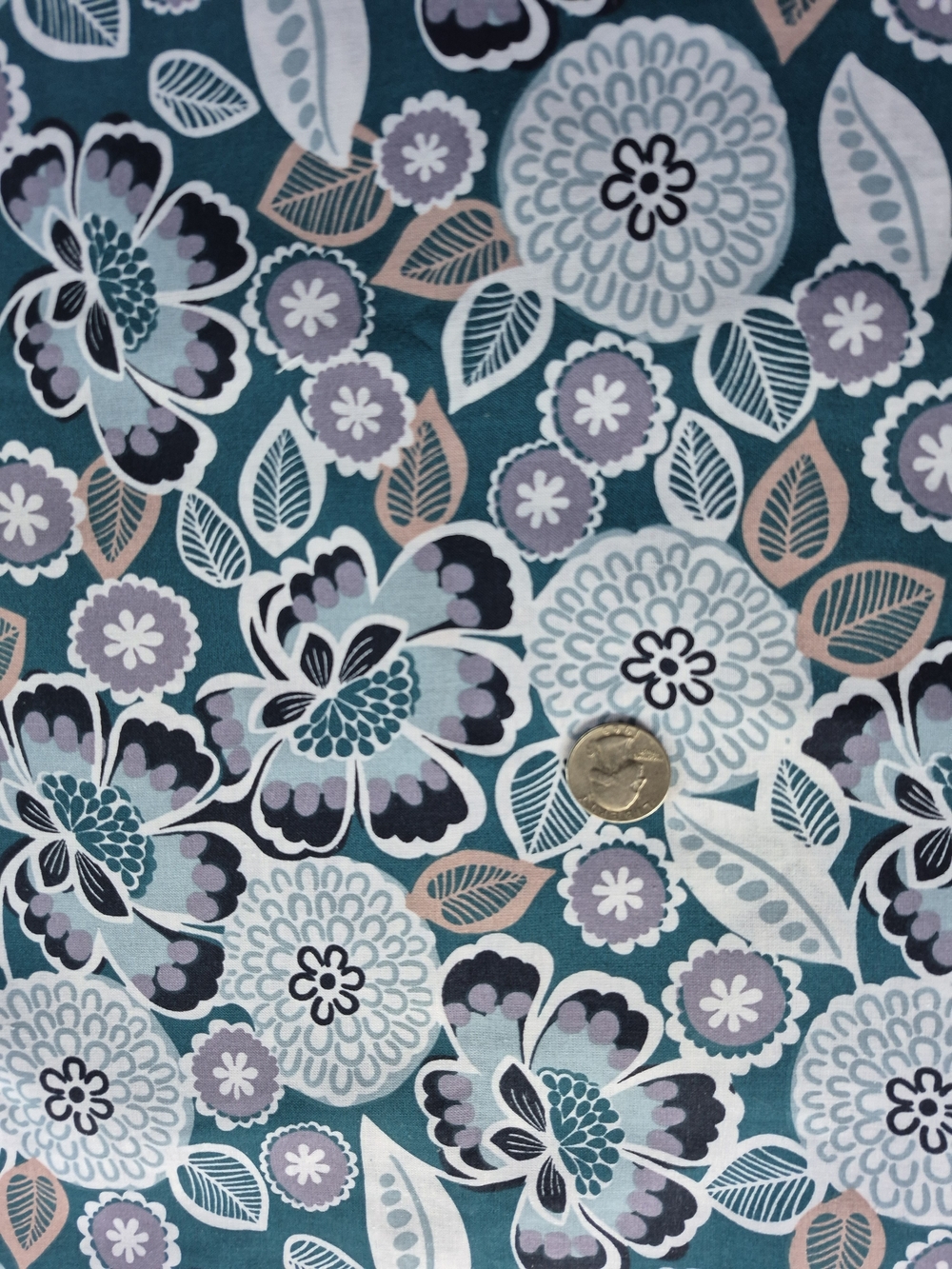 Floral Blue Purple Beige Black Cotton Fabric 2 Yards Quilting Sewing Crafts